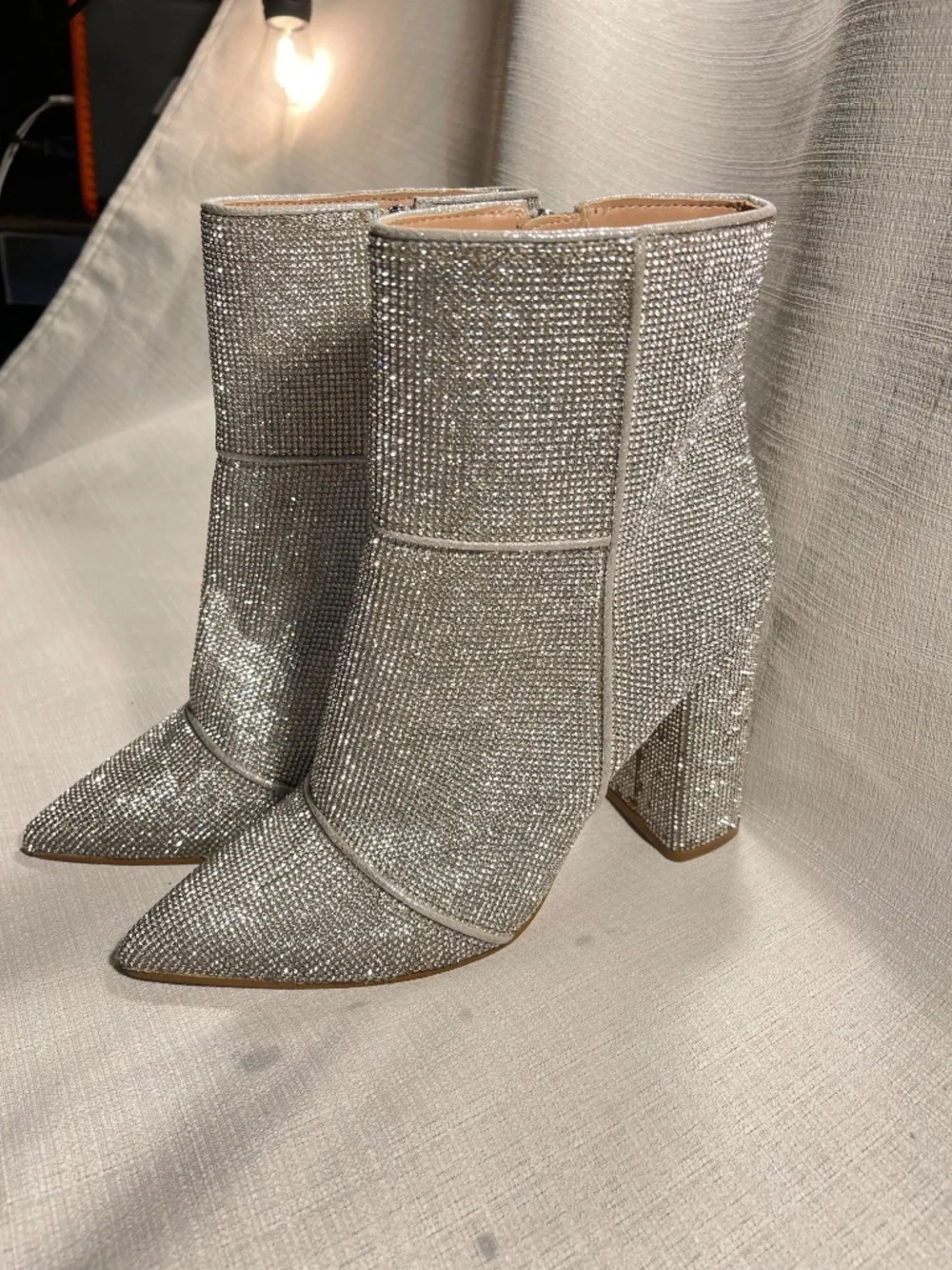 Silver Crystal Embellished Pointed-Toe Ankle Boots - Picture 2 of 9